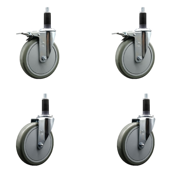 Service Caster 6'' Gray Poly Swivel 1-1/8'' Expanding Stem Caster Set 2 Total Lock Brakes, 4PK SCC-EXTTL20S614-PPUB-2-S-2-118 - main